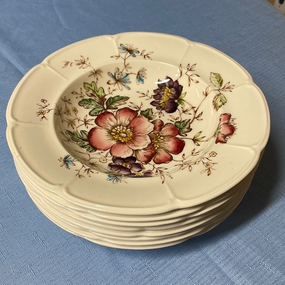 Windsor Ware Windsor Flowers Johnson Bros England Soup Bowls, Set Of 8